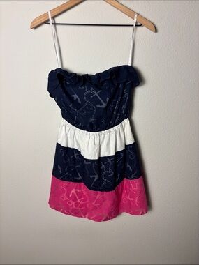 Lilly Pulitzer Briella strapless dress Ottoman Stripe Pink Blue nautical